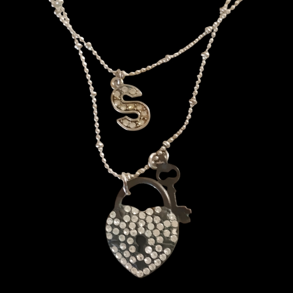 Vintage Betsey Johnson Layered Heart & Key Necklace